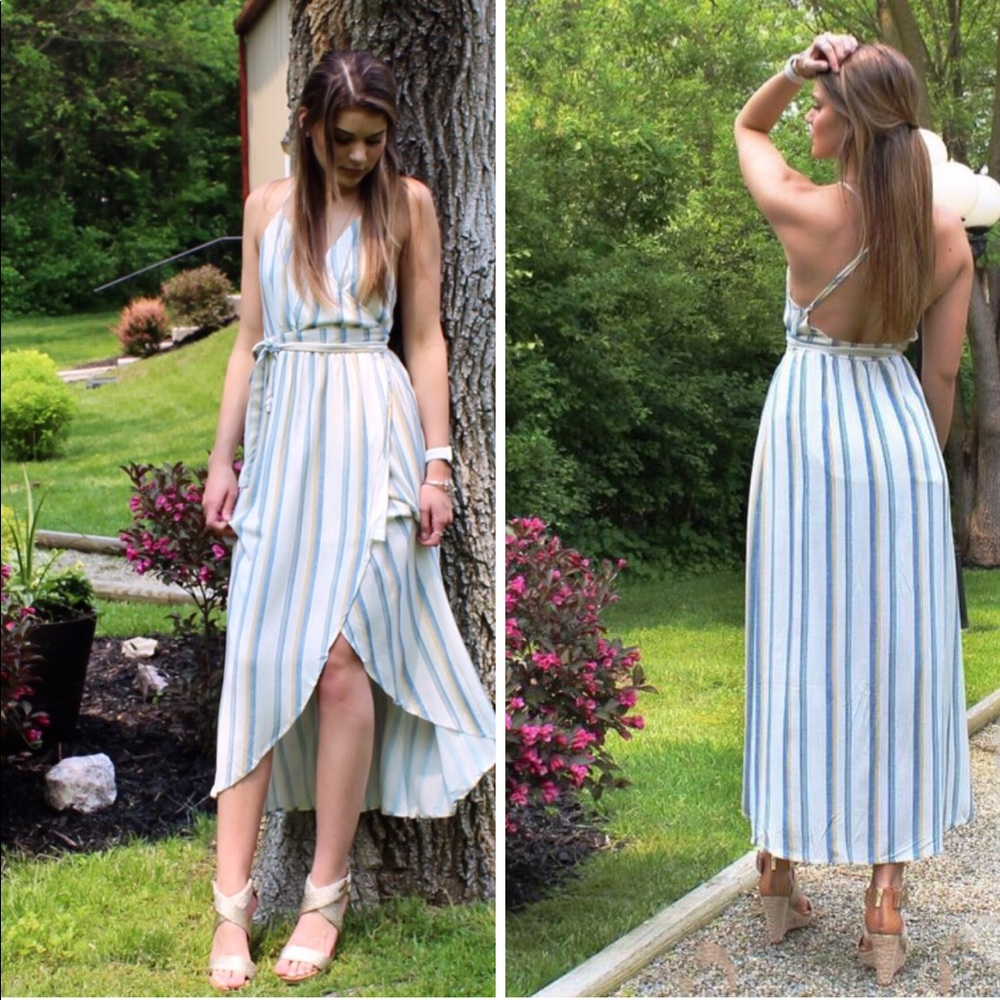 Wrap Around Striped Maxi Dress